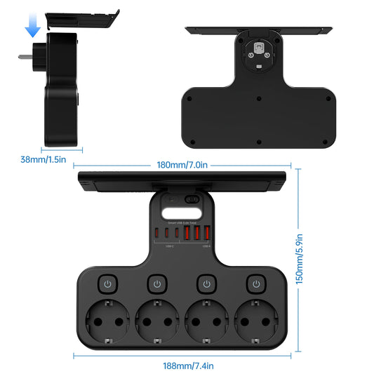 Prise Murale Multi-Fonctions avec USB & Veilleuse Intelligente