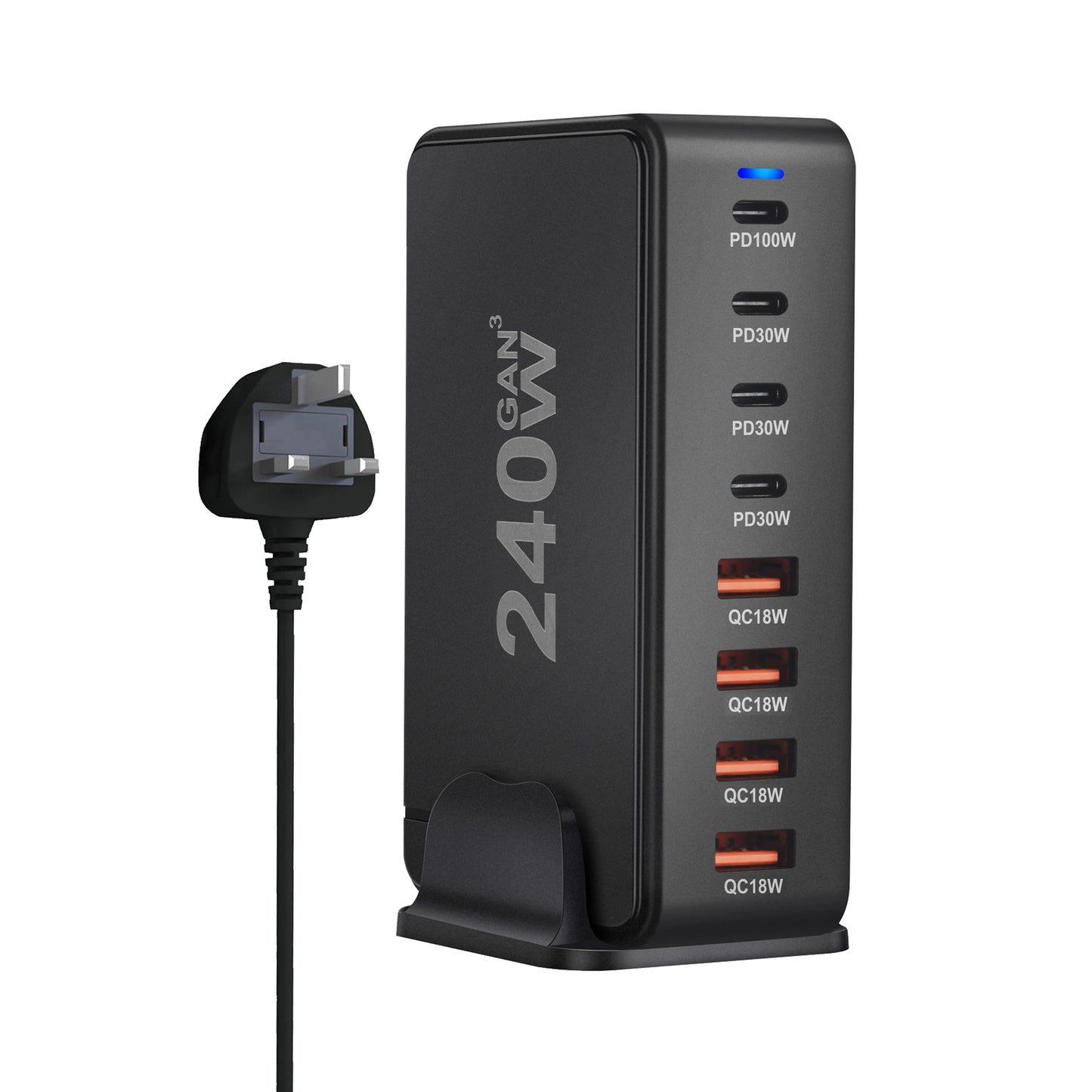⚡ Chargeur de Bureau GaN 240W – 8 Ports USB-C & USB-A, Charge Rapide PD 3.0