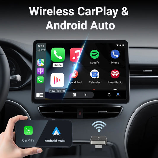 Adaptateur CarPlay & Android Auto Sans Fil – 2 en 1, Compact & Facile à Utiliser