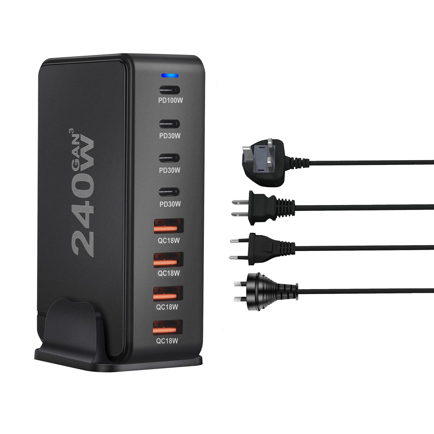 ⚡ Chargeur de Bureau GaN 240W – 8 Ports USB-C & USB-A, Charge Rapide PD 3.0