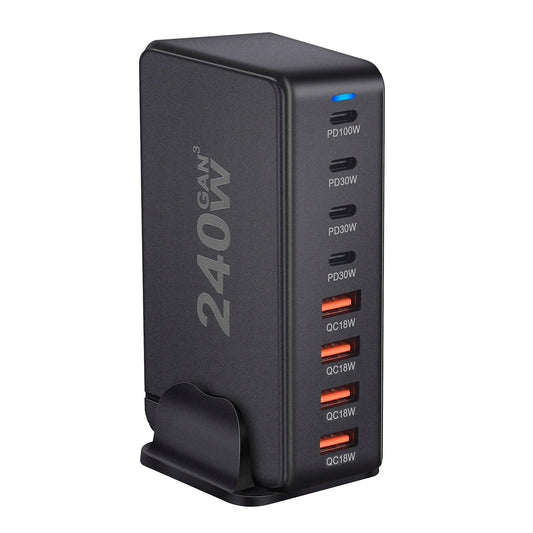 ⚡ Chargeur de Bureau GaN 240W – 8 Ports USB-C & USB-A, Charge Rapide PD 3.0