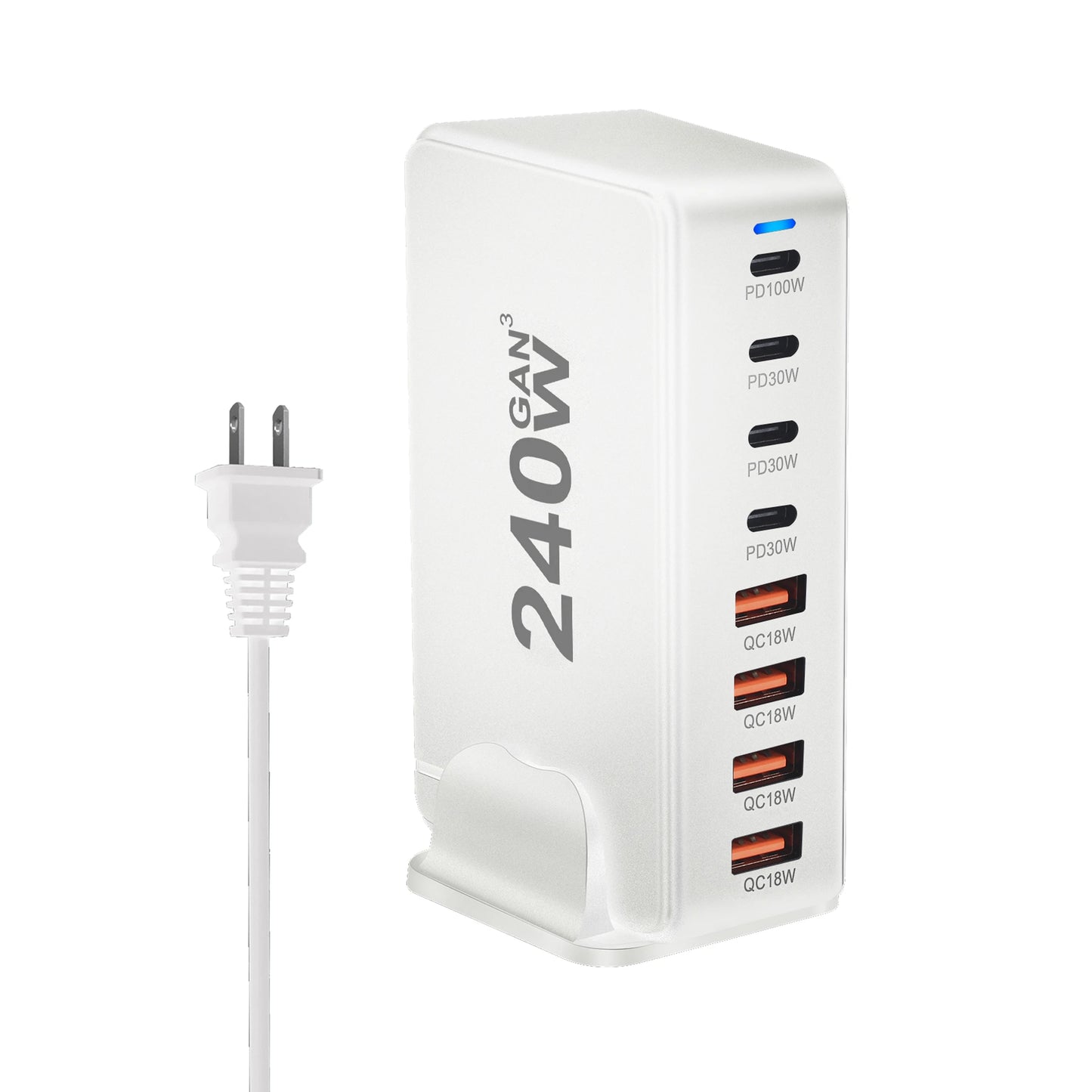 ⚡ Chargeur de Bureau GaN 240W – 8 Ports USB-C & USB-A, Charge Rapide PD 3.0