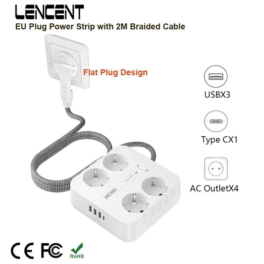 🔌 Multiprise LENCENT 4 Prises + 3 USB + 1 Type-C