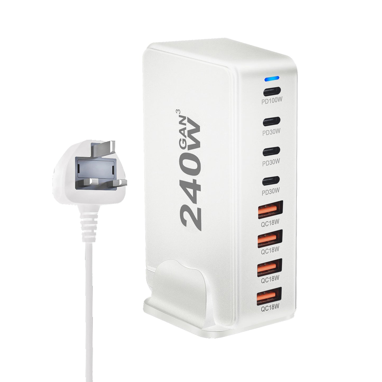 ⚡ Chargeur de Bureau GaN 240W – 8 Ports USB-C & USB-A, Charge Rapide PD 3.0