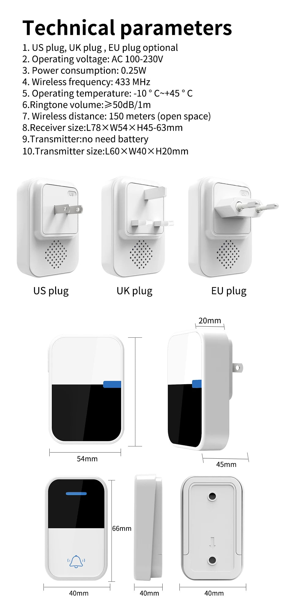 🔔 Sonnette Sans Fil Extérieure Auto-Alimentée