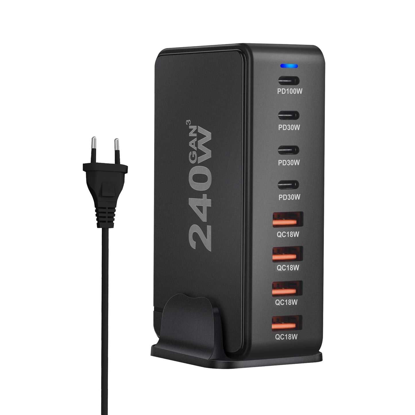 ⚡ Chargeur de Bureau GaN 240W – 8 Ports USB-C & USB-A, Charge Rapide PD 3.0