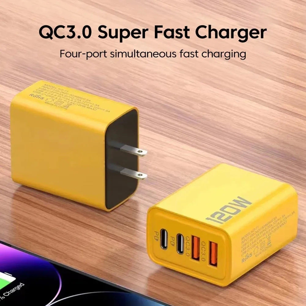 ⚡ Chargeur Mural USB-C PD 120W – Charge Rapide