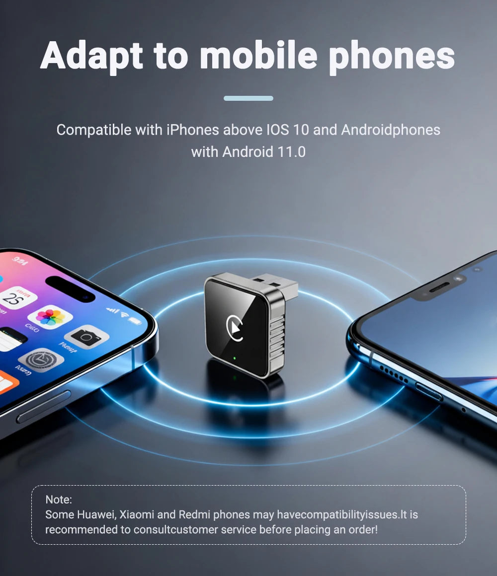 Adaptateur CarPlay & Android Auto Sans Fil – 2 en 1, Compact & Facile à Utiliser