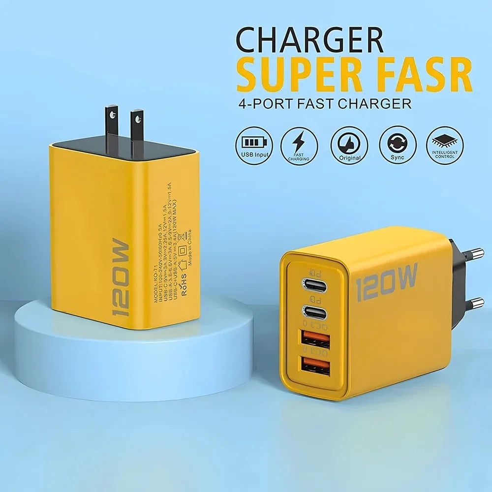 ⚡ Chargeur Mural USB-C PD 120W – Charge Rapide