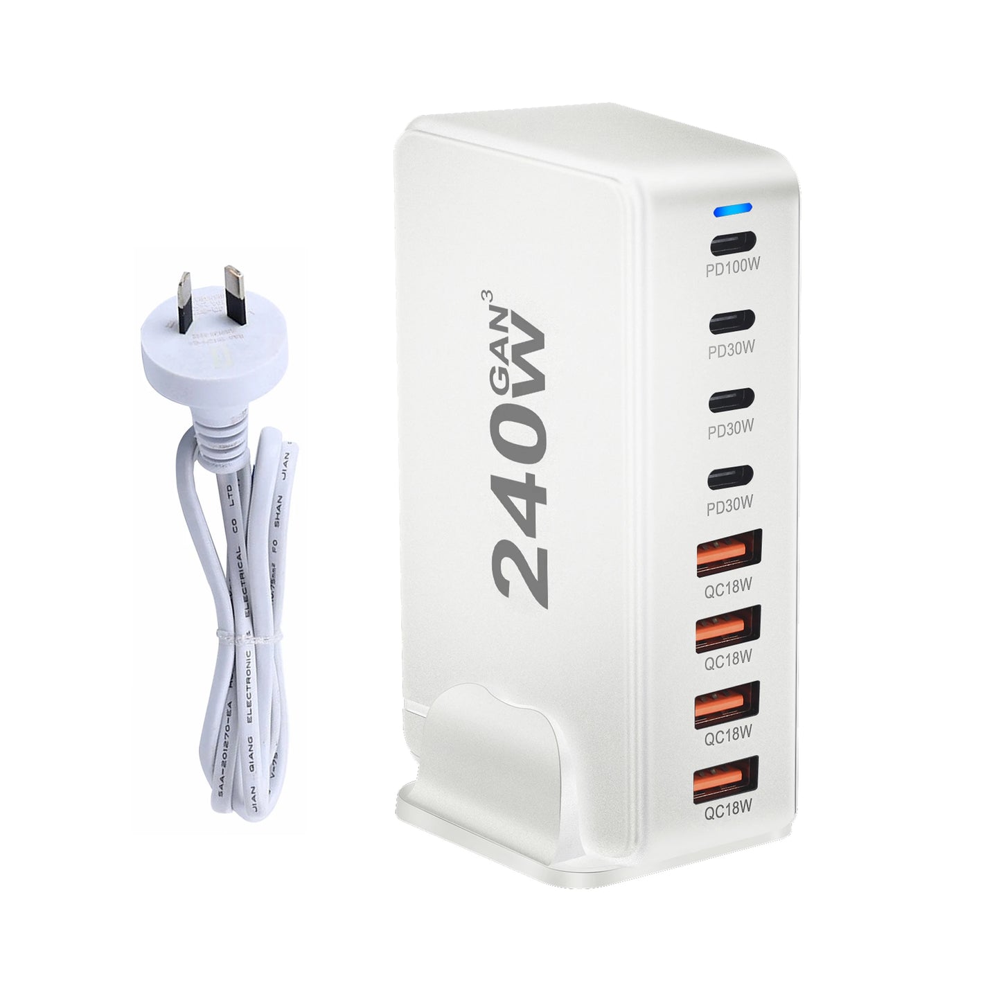 ⚡ Chargeur de Bureau GaN 240W – 8 Ports USB-C & USB-A, Charge Rapide PD 3.0