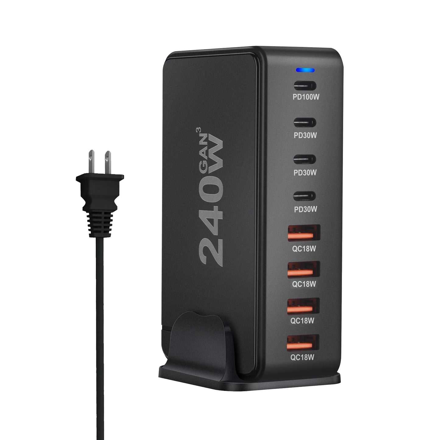 ⚡ Chargeur de Bureau GaN 240W – 8 Ports USB-C & USB-A, Charge Rapide PD 3.0