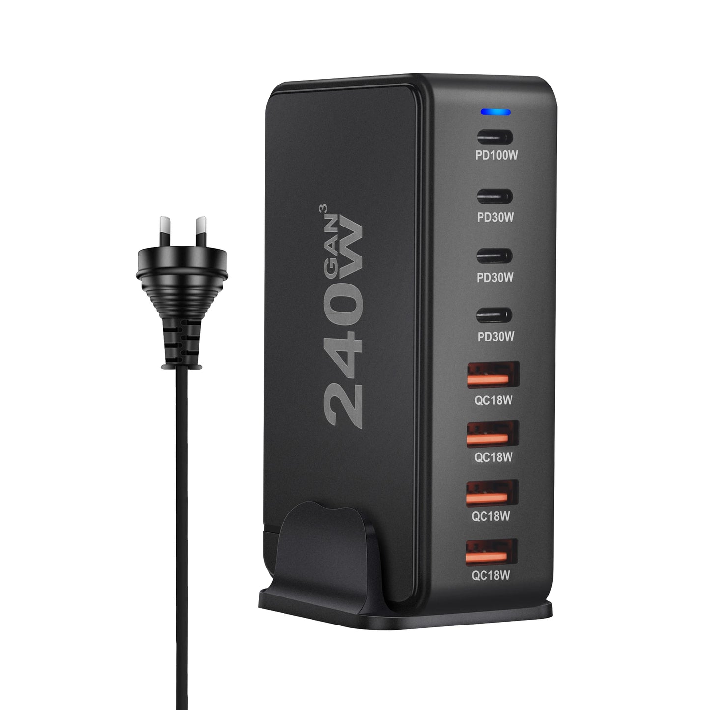 ⚡ Chargeur de Bureau GaN 240W – 8 Ports USB-C & USB-A, Charge Rapide PD 3.0