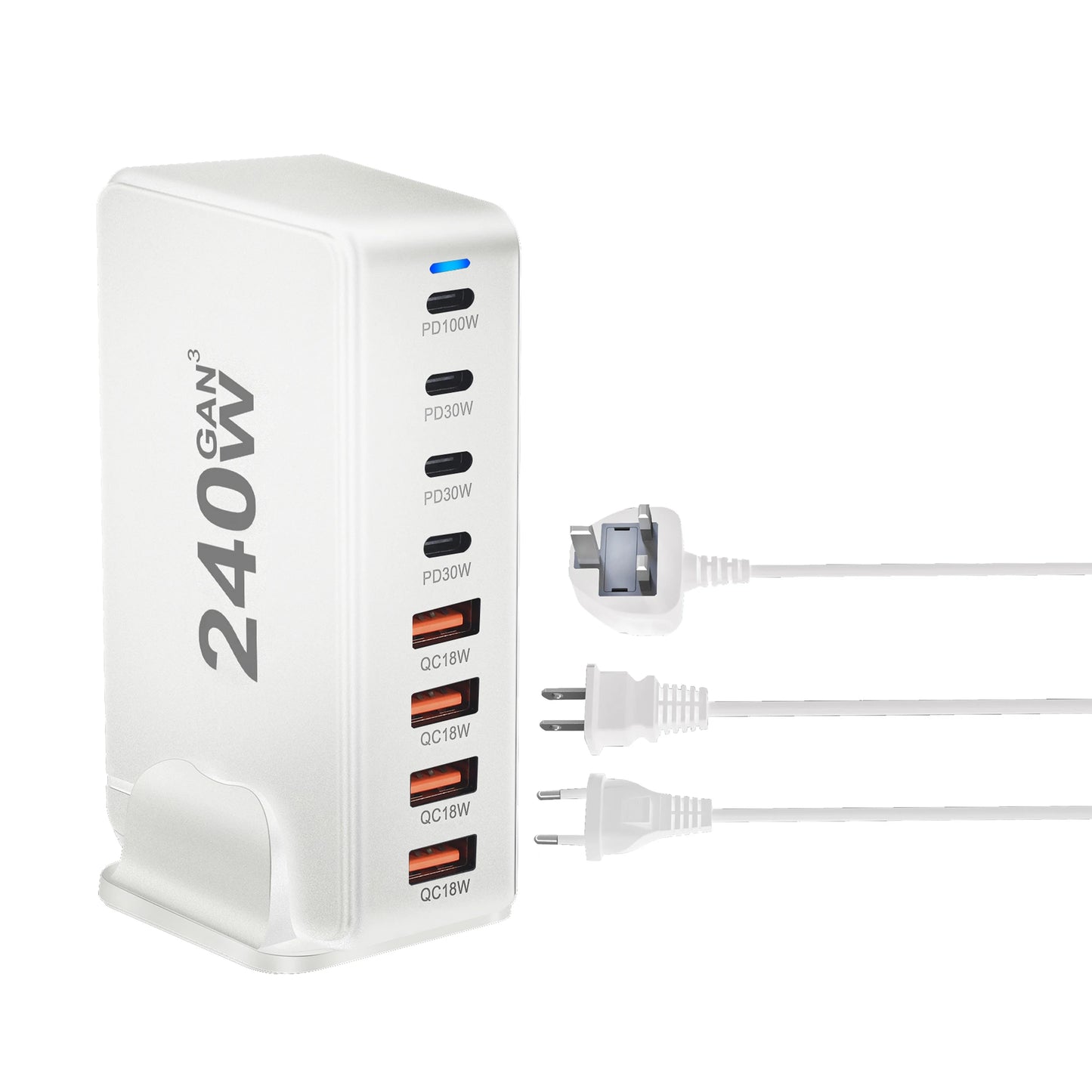 ⚡ Chargeur de Bureau GaN 240W – 8 Ports USB-C & USB-A, Charge Rapide PD 3.0